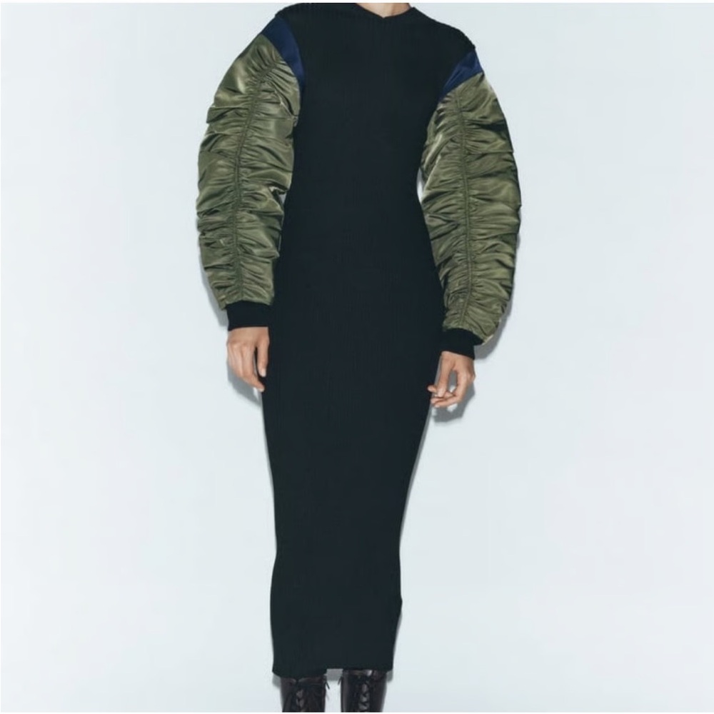 Zara Black Dress with Green Sleeves